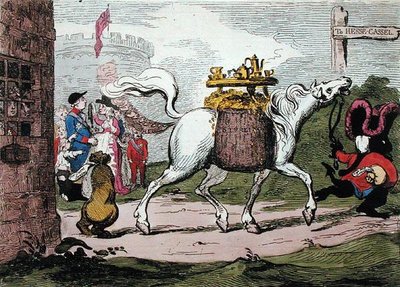De erfenis, gepubliceerd door W. Holland in 1786 door James Gillray