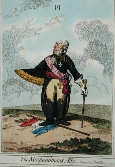 De grootmoedige bondgenoot, uitgegeven door Hannah Humphrey in 1799 door James Gillray