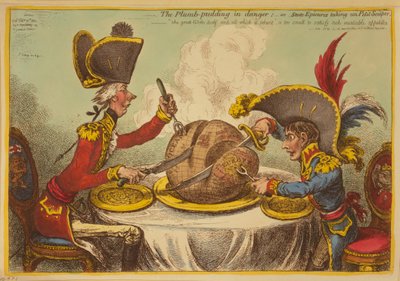 De Pruimenpudding in Gevaar of Staatsgenieters nemen een Petit Souper door James Gillray