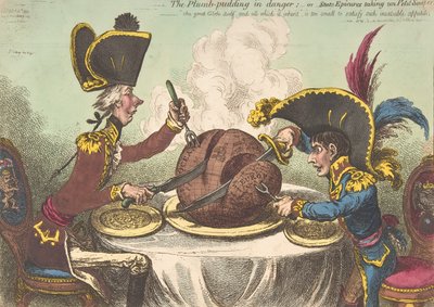 De Plumpudding in Gevaar, of Staatsepikuren die een Petit Souper Nemen door James Gillray