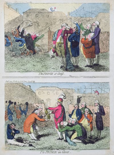De prins in het gras en de prins in klaver, uitgegeven door S.W. Fores in 1787 door James Gillray