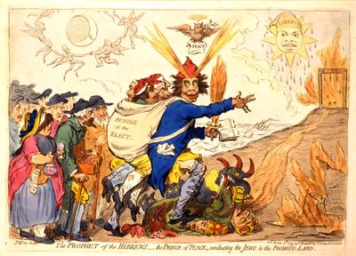 De profeet van de Hebreeën - de Vredevorst die de Joden naar het Beloofde Land leidt, gepubliceerd door Hannah Humphrey, 1795 door James Gillray