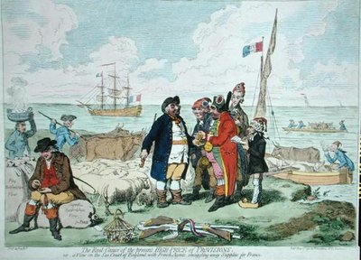 De echte oorzaak van de huidige hoge voedselprijzen, uitgegeven door Hannah Humphrey in 1795 door James Gillray
