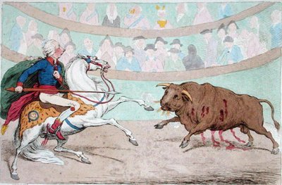 Het koninklijke stierengevecht, gepubliceerd door Hannah Humphrey in 1795 door James Gillray