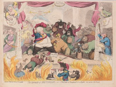 De overgave van Amsterdam of de hertog van Brunswick in een drukte, pub. 1787 door James Gillray