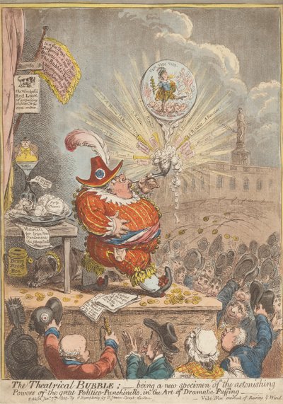 De Theatrale Zeepbel: Een Nieuw Voorbeeld van de Verbazingwekkende Krachten van de Grote Politico-Punchinello, in de Kunst van Dramatisch Opblazen door James Gillray