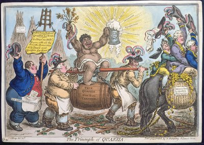 De Triomf van Quassia, gepubliceerd door Hannah Humphrey in 1806 door James Gillray