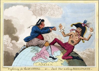 De strijd om de Mesthopen of Jack Tar (vertegenwoordigt de mannen van de Britse marine) tegen Napoleon Bonaparte (1769-1821) door James Gillray