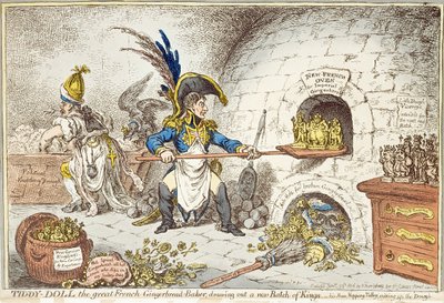 Tiddy-Doll, de Grote Franse Peperkoekmaker, die een Nieuwe Partij Koningen Uitdeelt. Zijn Man, Hopping Talley, die het Deeg Mengt door James Gillray