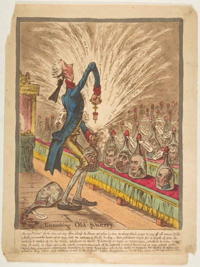 Ontkurken van Oude Sherry door James Gillray