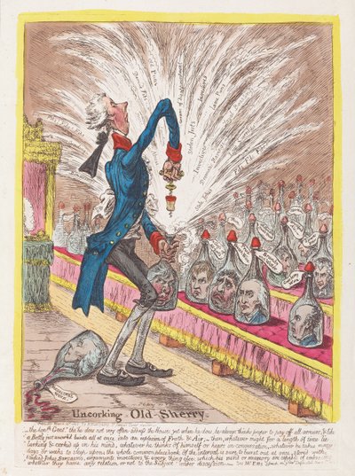 Ontkurken van Oude Sherry door James Gillray