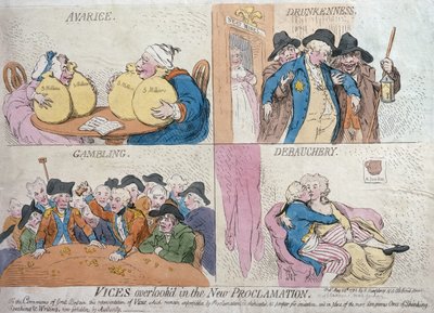 Over het hoofd geziene ondeugden in de nieuwe proclamatie, gepubliceerd door Hannah Humphrey, 1792 door James Gillray