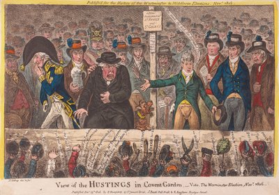 Uitzicht op de Verkiezingsbijeenkomst in Covent Garden - De Westminster Verkiezing November 1806 door James Gillray