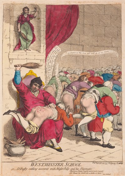 Westminster School of Dr Busby rekent af met Meester Billy en zijn Speelkameraadjes door James Gillray