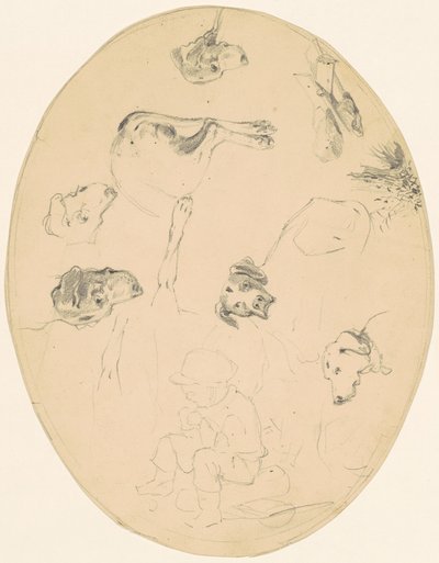 Studies van Honden en een Zittende Jongen (recto) door James Goodwyn Clonney
