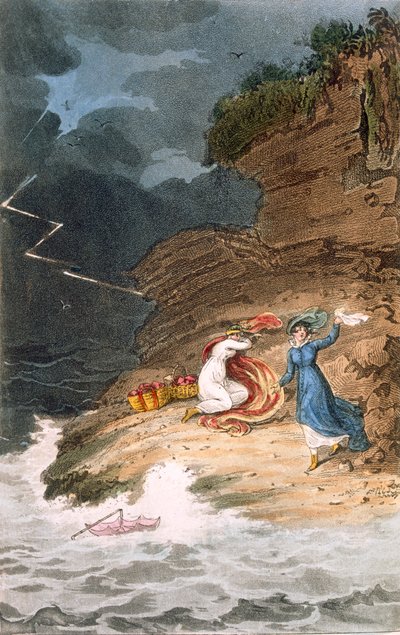 Twee Regency schoonheden gestrand op een kust door een storm, ca. 1795-1805 door James Green