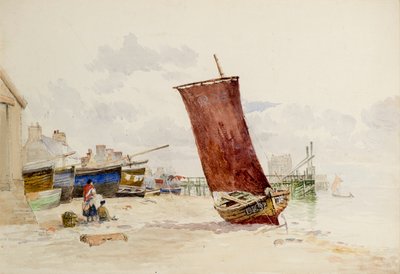 Uitzicht op de houten pier bij Broughty Ferry door James Hall Cranstoun