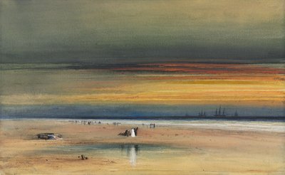 Strandscène bij zonsondergang, c.1865-1870 door James Hamilton
