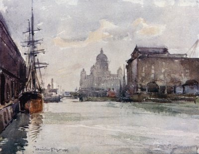 Dokbestuurskantoren vanaf het Albert Dock door James Hamilton Hay