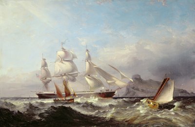 Een klipperschip bij de Mumbles vuurtoren, Swansea door James Harris of Swansea