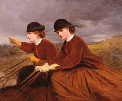 Op de Downs - Twee dames rijden zijwaarts door James Hayllar