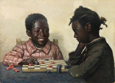 Twee kinderen die dammen spelen, laat 19e - begin 20e eeuw door James Henry Moser