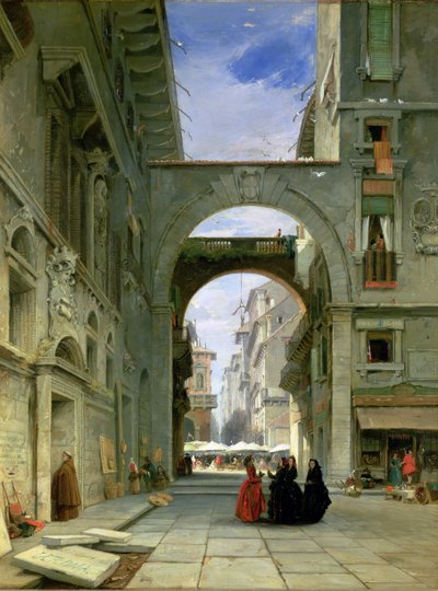 Piazza dei Signori in Verona met de Markt, 1844 door James Holland