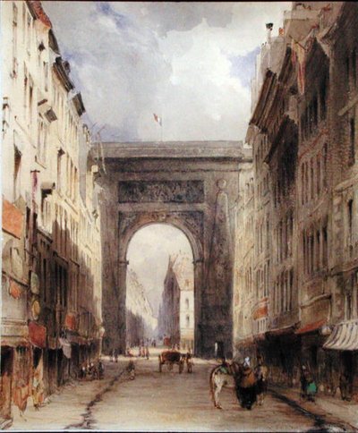 Rue Vivienne en Porte St. Denis, Parijs, ca. 1830 door James Holland