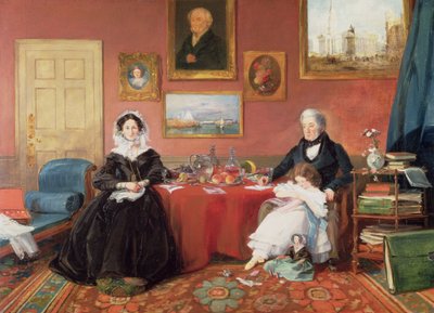 De familie Langford in hun salon, 1841 door James Holland