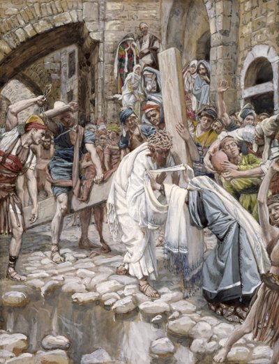 Een heilige vrouw veegt het gezicht van Jezus af, illustratie voor Het leven van Christus door James Jacques Joseph Tissot