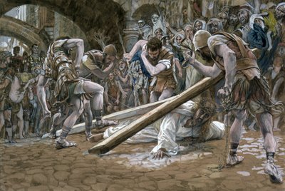 Christus valt onder het kruis, illustratie voor Het leven van Christus, ca. 1884-96 door James Jacques Joseph Tissot
