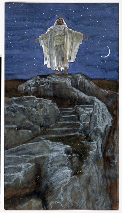 Christus gaat alleen een berg op om te bidden, illustratie voor Het Leven van Christus door James Jacques Joseph Tissot