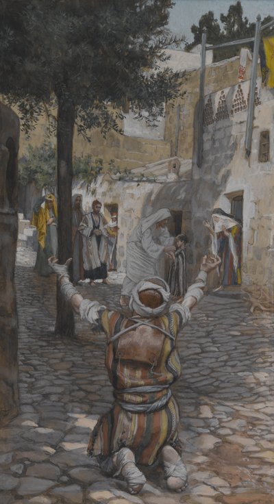 Genezing van de melaatsen in Kafarnaüm, illustratie uit Het leven van onze Heer Jezus Christus door James Jacques Joseph Tissot