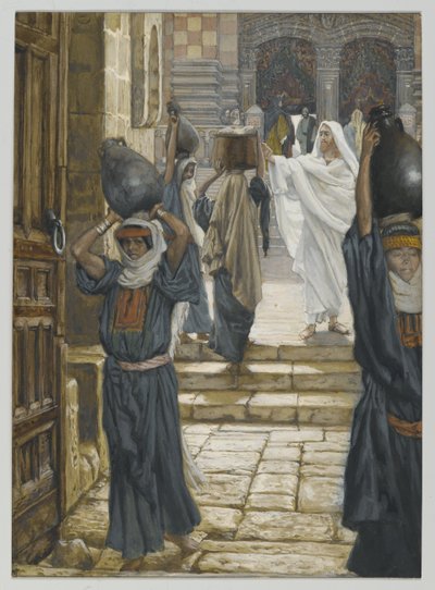 Jezus verbiedt het dragen van lasten in de voorhof van de tempel door James Jacques Joseph Tissot