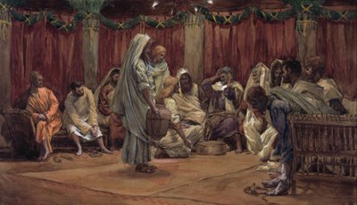 Jezus wast de voeten van de discipelen, illustratie voor Het Leven van Christus door James Jacques Joseph Tissot
