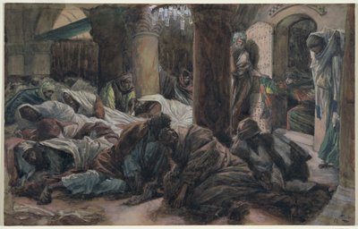 Maria Magdalena rent en vertelt de discipelen dat het lichaam van Christus niet langer in het graf is, illustratie voor Het leven van Christus door James Jacques Joseph Tissot