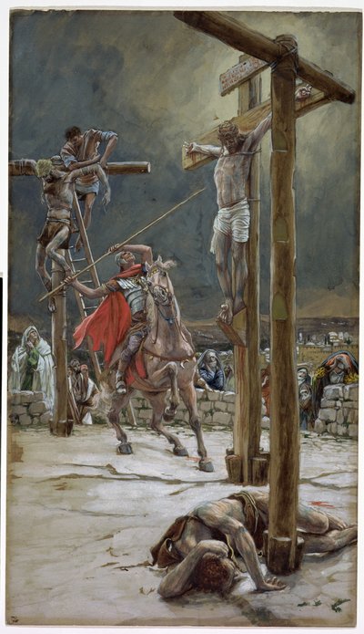 Een van de soldaten doorboorde zijn zijde met een speer, illustratie voor Het Leven van Christus door James Jacques Joseph Tissot