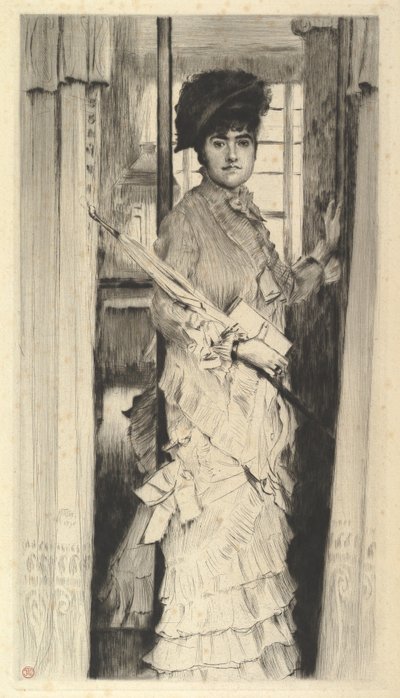 Portret van Miss L... of Een deur moet of open of dicht zijn door James Jacques Joseph Tissot