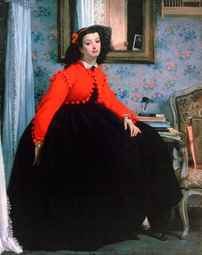 Portret van Mlle L L, jongedame in een rood jasje, 1864 door James Jacques Joseph Tissot