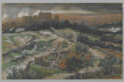Reconstructie van Golgotha en het Heilig Graf, gezien vanaf de Gerechtsdeur, illustratie uit Het leven van onze Heer Jezus Christus door James Jacques Joseph Tissot
