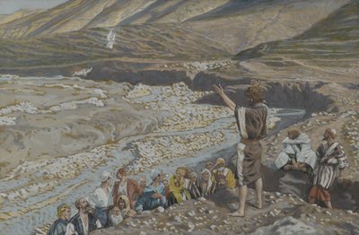 Sint Johannes de Doper ziet Jezus van verre, illustratie uit Het leven van onze Heer Jezus Christus door James Jacques Joseph Tissot