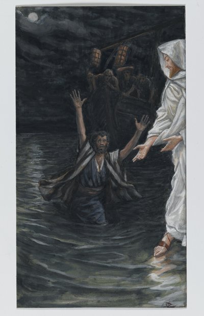Sint Petrus loopt op de zee door James Jacques Joseph Tissot