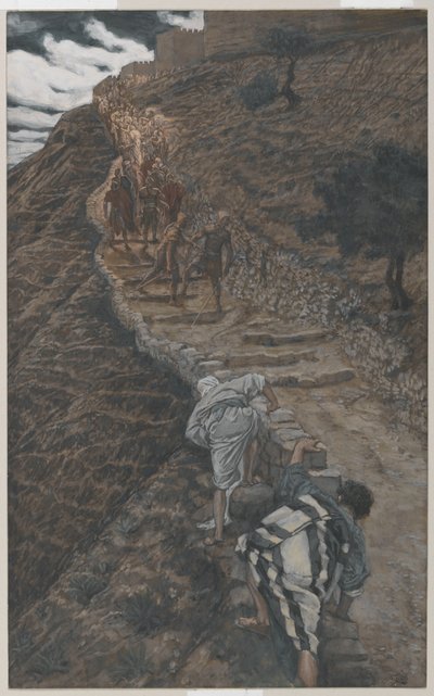 Sint Petrus en Sint Johannes Volgen van Verre, illustratie uit Het Leven van Onze Heer Jezus Christus, 1886-94 door James Jacques Joseph Tissot
