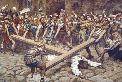 Simon van Cyrene gedwongen om het kruis te dragen - uit 