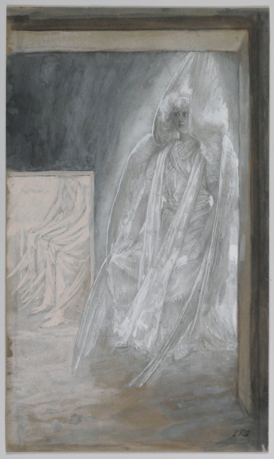 De engel zittend op de steen van het graf, illustratie uit Het leven van onze Heer Jezus Christus door James Jacques Joseph Tissot