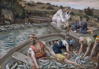 De eerste wonderbaarlijke visvangst, illustratie voor Het Leven van Christus door James Jacques Joseph Tissot
