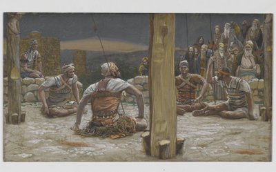 De Vier Wachten Zaten en Keken naar Hem, illustratie uit Het Leven van Onze Heer Jezus Christus, 1886-94 door James Jacques Joseph Tissot