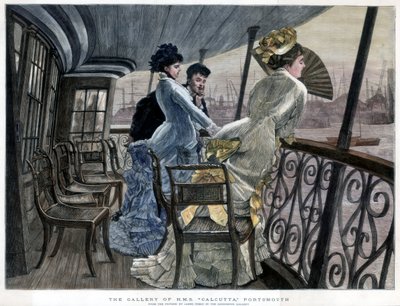 De Galerij van H.M.S. Calcutta, Portsmouth, ca. 1850-1900 door James Jacques Joseph Tissot