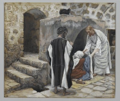 De genezing van de schoonmoeder van Petrus, illustratie uit Het leven van onze Heer Jezus Christus door James Jacques Joseph Tissot