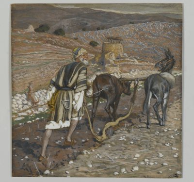 De man bij de ploeg, illustratie uit Het leven van onze Heer Jezus Christus door James Jacques Joseph Tissot